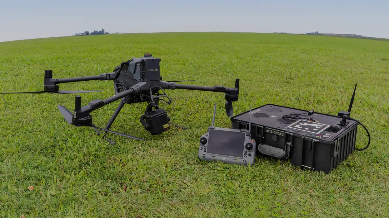 DJI Matrice 400 with Zenmuse P1 camera surveying prairie field for rock detection